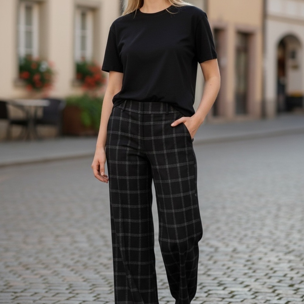 New York & Company Black Checkered Wide Leg Pants